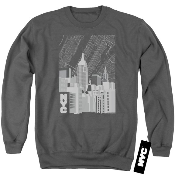 New York City Manhattan Monochrome Adult Crewneck Sweatshirt Charcoal