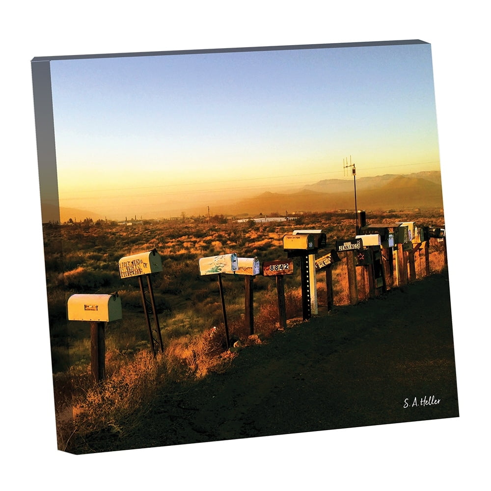 Desert Sunset Mailboxes by photographer Steven A. Heller - 14"x14" Canvas Artwork - Multi-Color 20 x 30