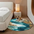 thumbnail image 2 of Round Rugs 3Ft, Teal Brown Round Area Rug Washable Indoor Throw Carpet, Modern Abstract Art Retro Small Non Slip Circle Rug for Bedroom Living Room Home Decor Aesthetic, 2 of 8
