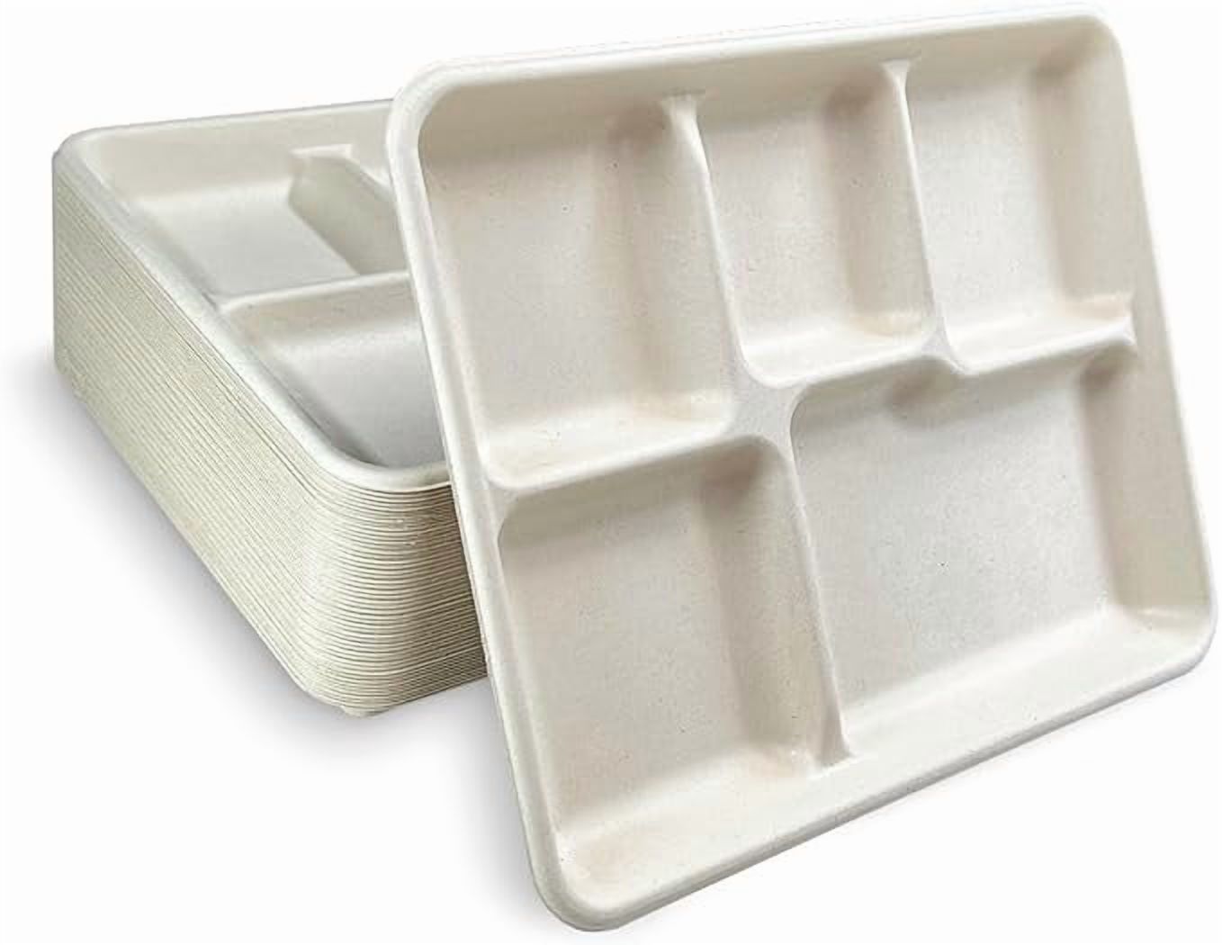 Watson Distributing Disposable Plate Bagasse Rectangular Tray 5-Compartment, 500 Count