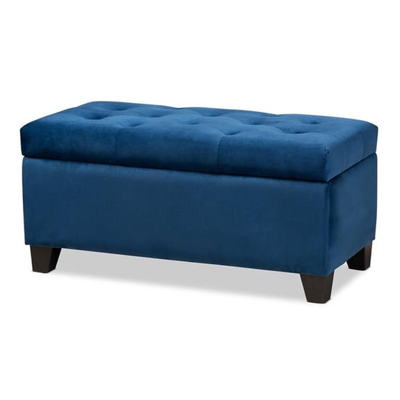 Bowery Hill Navy Blue Velvet Upholstered Storage Ottoman