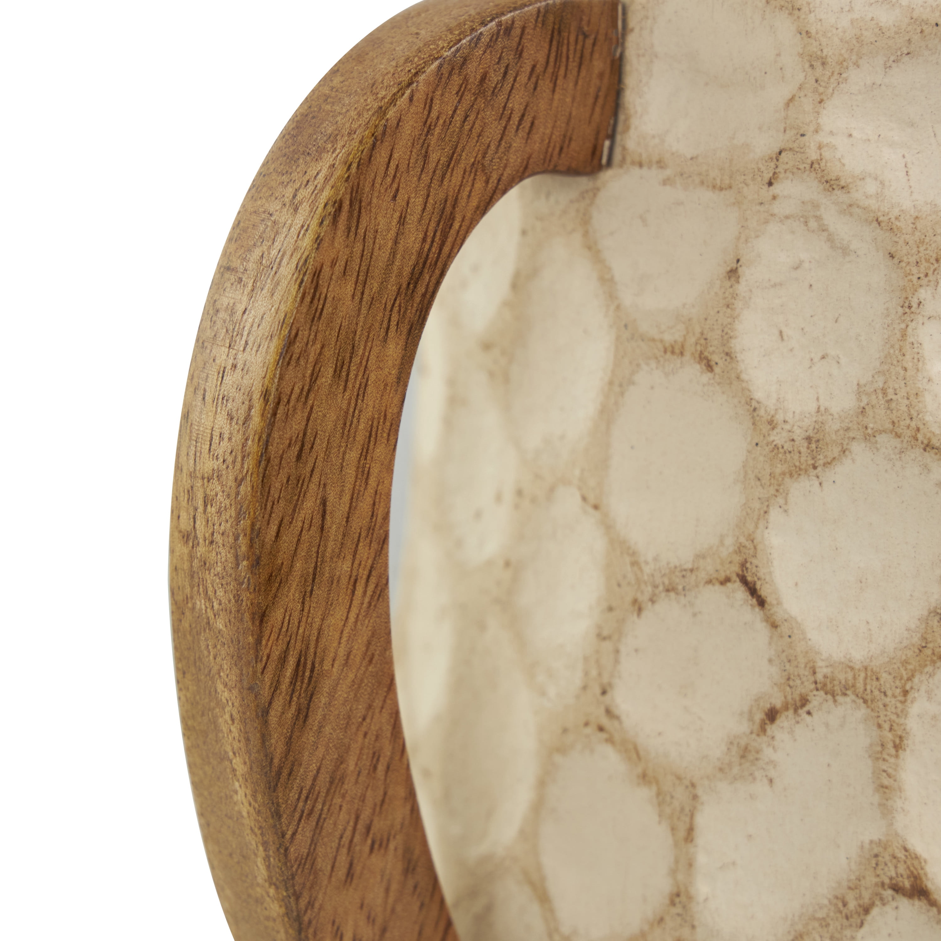 DecMode 6"W,9"H Honeycomb Inspired Jug Beige Paper Mache Vase with Brown Wooden Handles, Set of 2