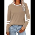 thumbnail image 3 of Camisas de Larga para Mujer, Blusas Casuales con Bloques de Color, Conjuntos de Otoño, Camisetas Básicas, Ropa de Moda Caqui XL, 3 of 6