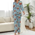 thumbnail image 2 of Top-kevin Pajama Sets for Womens Winter Cocktail Pattern Loose Button Down Long Sleeve Shirts And Pants Set, 2 of 12