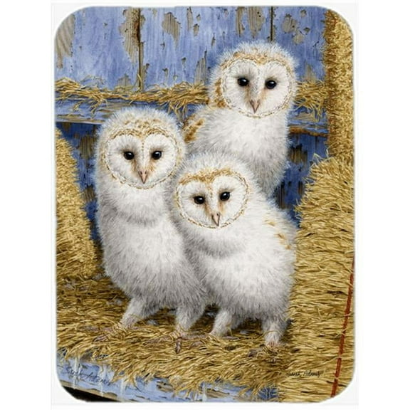 Carolines Treasures  Barn Owl Chicks Glass Cutting Board, Large
