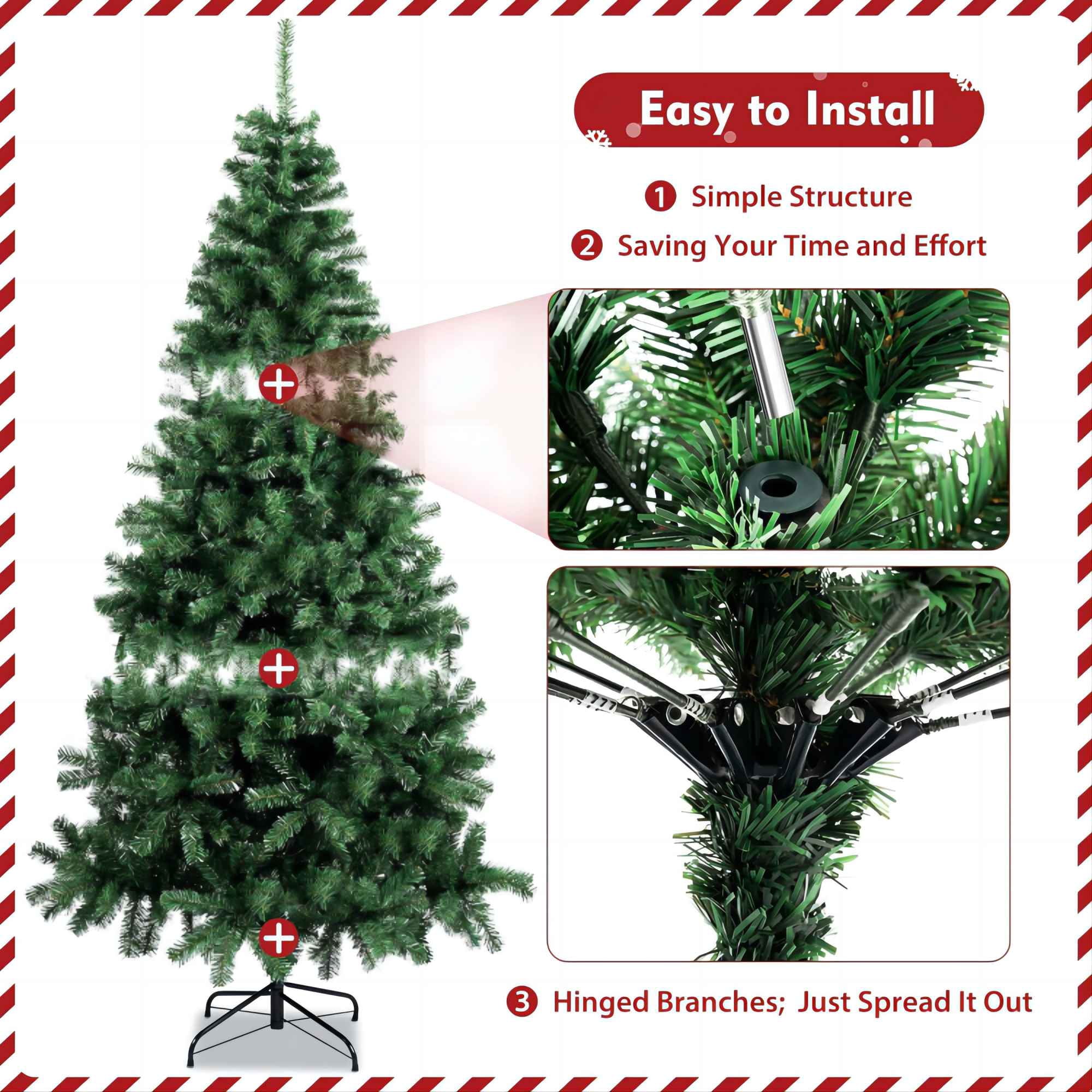 Fenbeli 6ft Unlit Artificial Christmas Tree with Metal Stand, Green
