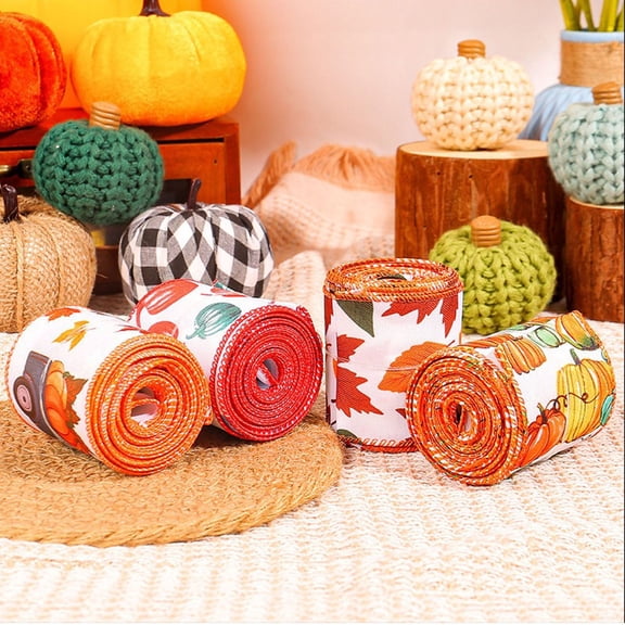 Rkxzt Decorative Ribbon Thanksgiving Decorative Ribbon with Pumpkin Maple Leaf Design for Gift Wrapping and Fall Crafts 1 Roll,Home Decor|Cloth