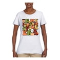 thumbnail image 2 of Wild Bobby In My Pumpkin Spice Era Groovy Letters Smiley Faces Thunderbolts Leaves Halloween Women Graphic Tee, White, XX-Large, 2 of 6