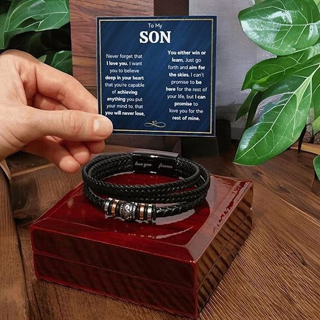 Bracelet for Son with Personalized Message, Birthday Gift with Card and Luxury Box, Graduation Gift for Son from Mother/Father, Gift for Men, Love You Forever Engraved Bracelet