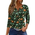 thumbnail image 2 of Halloween Henley Tops for Women 3/4 Sleeve Pumpkin Ghost V Neck T Shirts Funny Graphic Tshirts Halloween Costumes, 2 of 5