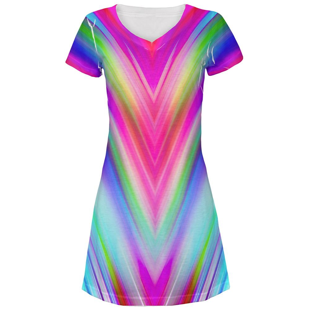Mirrored Light Beams Pastel Rainbow All Over Juniors Beach CoverUp
