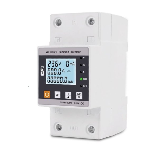 63A TUYA Smart Earth Leakage Over Under Voltage Protector Relay Circuit Breaker Timer Energy Power KWh Meter ,Long Lasting