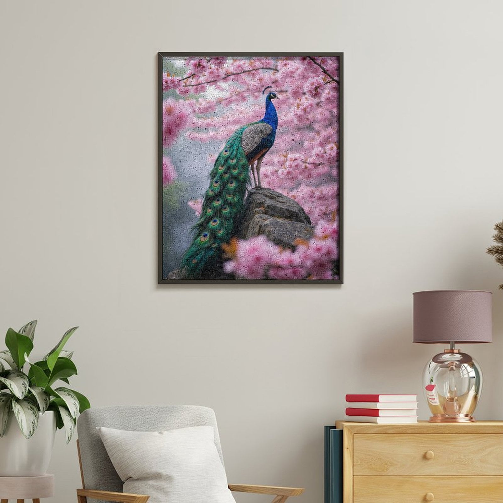 Paint By Numbers Kit for Adults Beginner - DIY Peacock Blossoms Spring Rock Nature Canvas Painting Kits for Adults, Frameless Paint By Number for Adults for Home Wall Decor 16x20 Inch