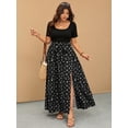 thumbnail image 3 of Plus Size Women Vacation Ditsy Floral Maxi Dress with Side Slit and Tie Waist, 3 of 6