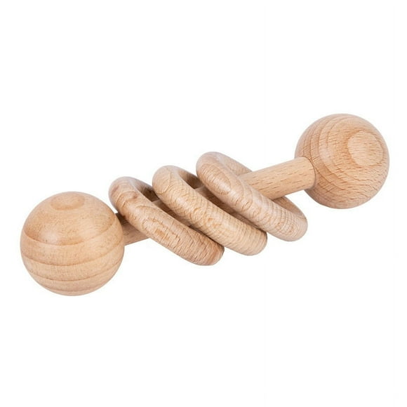 Wood Baby Rattle, Safe Wood Baby Rattle Teether Toy Promote Tactile Perception Early Educationl Easy To Use Develop Hands on Ability for Teething 3 Rings