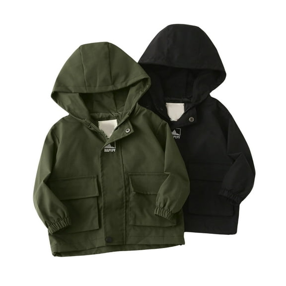 Gyexs Toddler Boys Windbreaker Casual Outerwear Kids Lightweight Zip Hooded Jacket Baby Cute Rain Coat (Black, 12-18 Months)