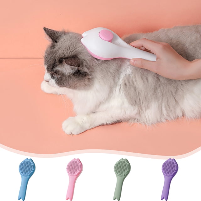 Agujas de acero inoxidable para depilación de mascotas | Cepillo autolimpiante de un clic para perros y gatos | Mango ergonómico | Herramienta de peluquería desenredadora sin enredos | Azul, Rosa