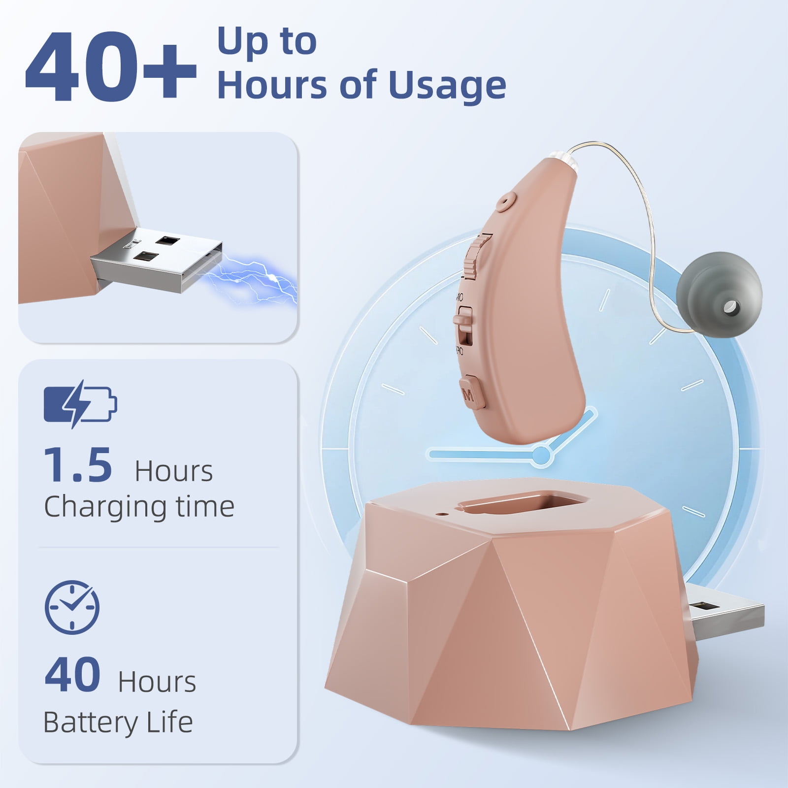 Delmicure Hearing Aids for Seniors with Charging Base, 8-Level Volume, Rechargeable, Digital, VHP-1505 Beige, Single