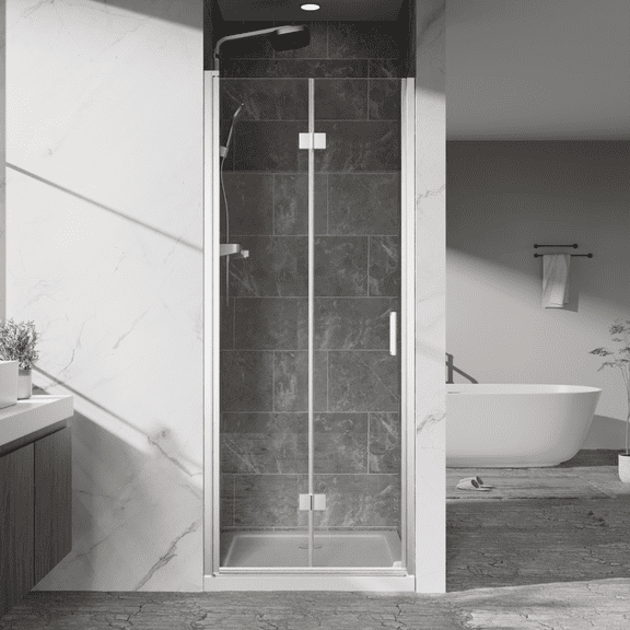 32-33"W x 72"H Frameless Bi-fold Door, 1/4"(6mm) Glass, Chrome, Adjustable, Leak-Proof