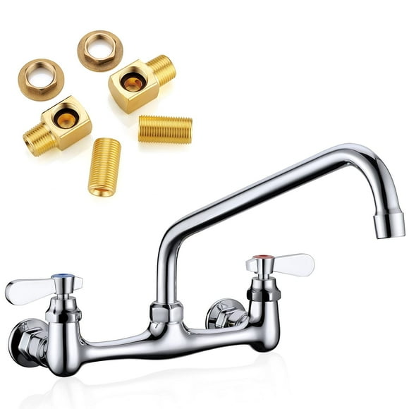 Favorpo Grifo de montaje en pared de 8 pulgadas, grifo de cocina comercial central, 12 pulgadas, caño giratorio, montaje en pared, grifos de fregadero, 2 asas, grifos montados en la pared para cocina,