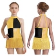thumbnail image 1 of dPois Robe de Danse Latine Jazz à Paillettes pour Filles Enfants Tango Rumba Samba Costume de Performance de Danse à Franges Or 12, 1 of 9