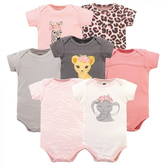 Hudson Baby Infant Girl Cotton Bodysuits, Girl Safari, 0-3 Months
