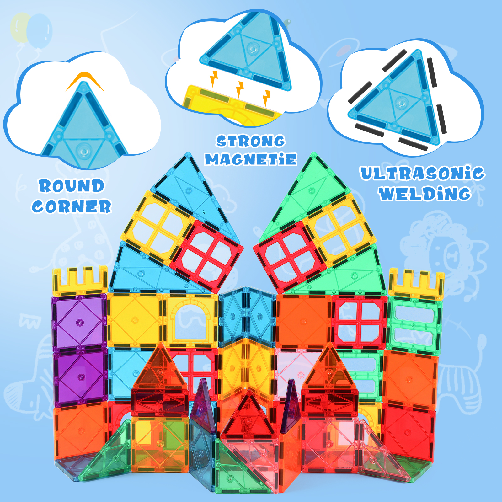 FunMagic Magnetic Tiles Starter Pack, 60 Pieces, Ages 3-8 photo 5