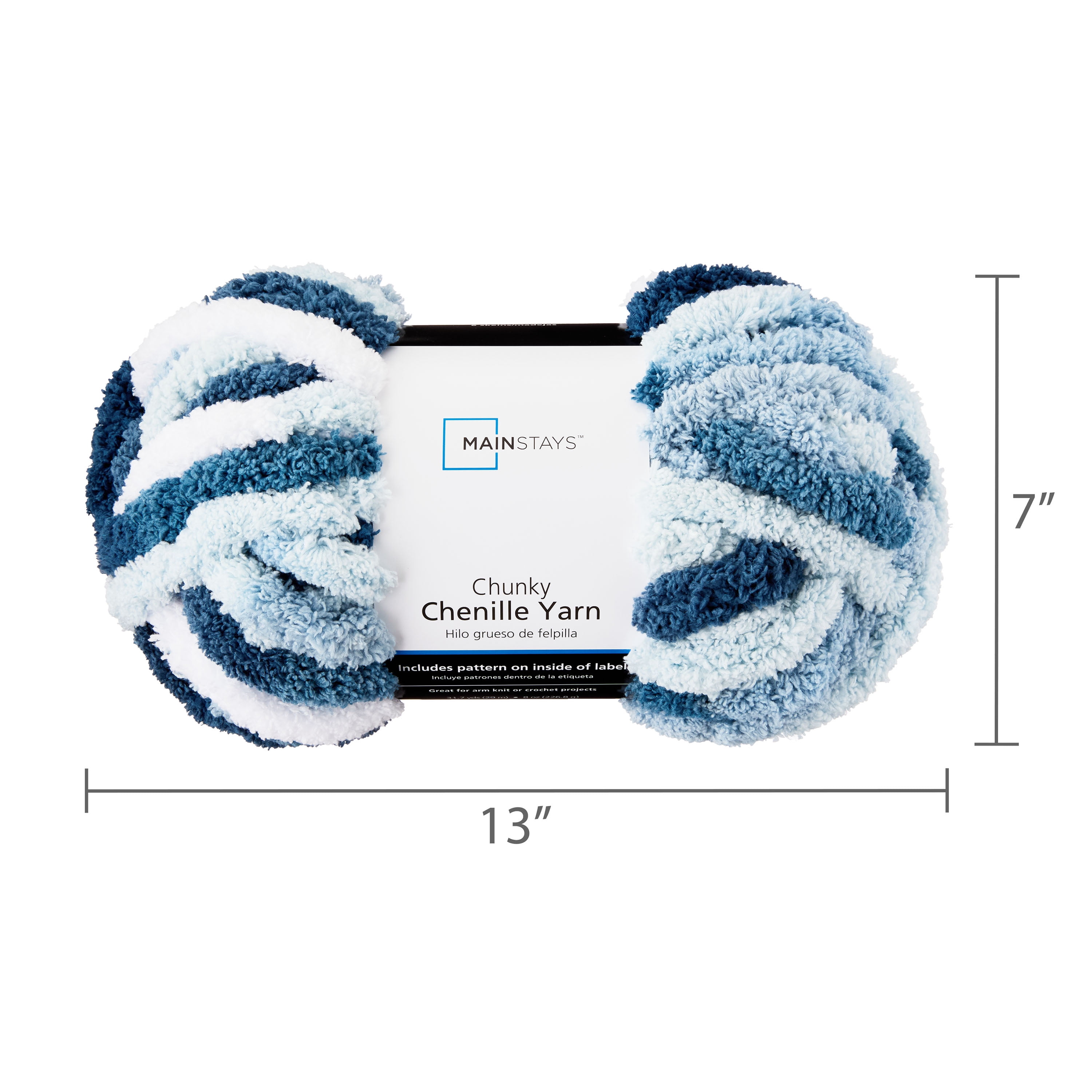 Mainstays Chunky Chenille Yarn, 31.7 yd, Blue Haze Multi, 100% Polyester, Super Bulky, Pack of 4