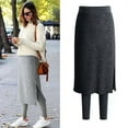 thumbnail image 4 of VOOPET Women Two Pieces Pencil Skirt With Leggings High Waist Winter Warm Fleece Long Bodycon Fake Skirt Pants, 4 of 5