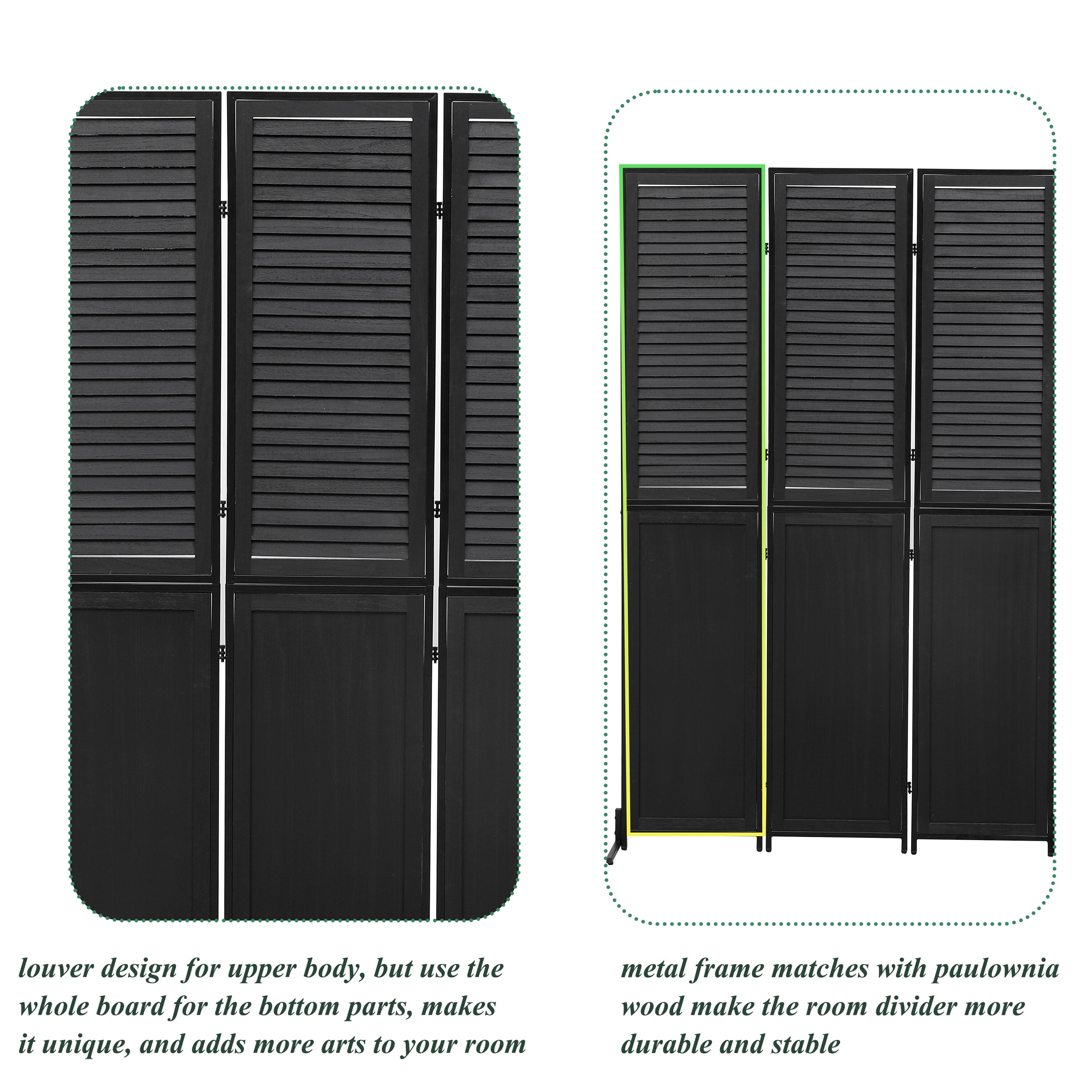 Household Decor Items 3 Panel Room Divider 6Ft Wood Folding Privacy Screen Black Room Separator Free Standing Wall Dividers (Black),Bathroom Accessories