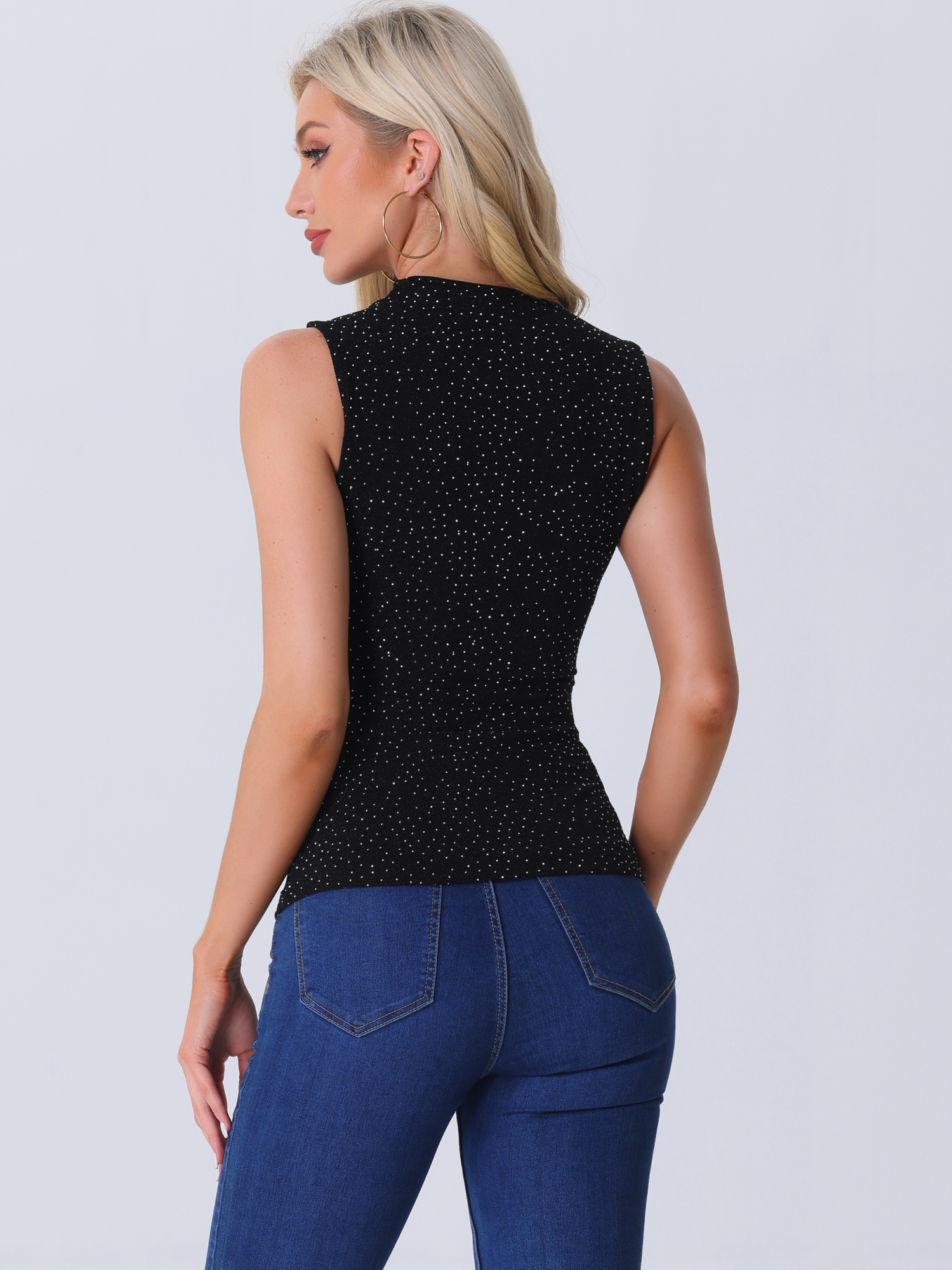 DARING DIVA Women's Mesh Tops Glitter Party Club Sparkly Shirt M Black