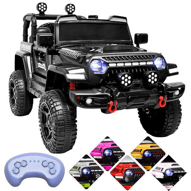 Camioneta eléctrica Montable para niños JOYKOO Control remoto Luz 12v Negro