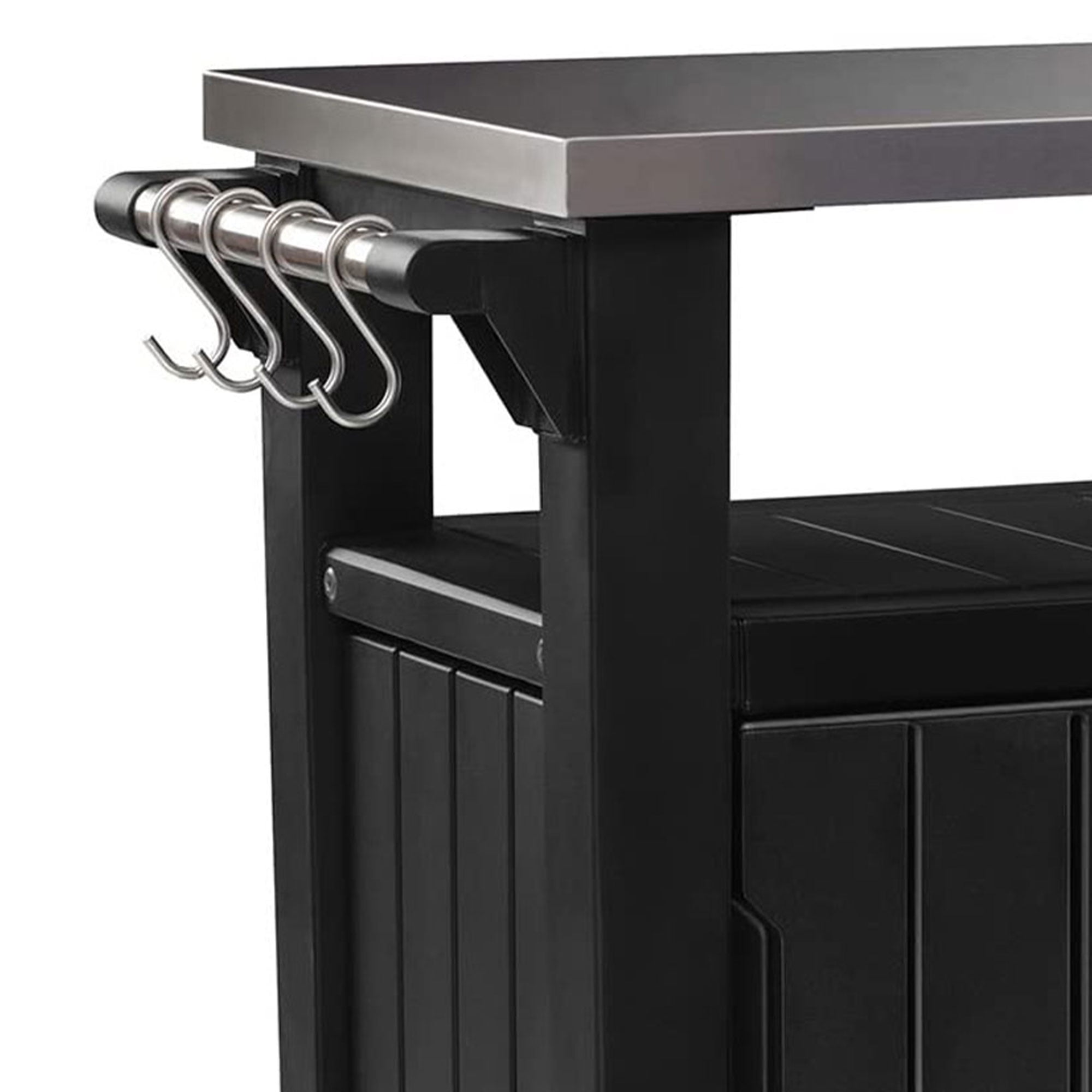 Keter Unity 40 Gal Patio Storage Grilling Bar Cart w/ Stainless Steel Top, Grey