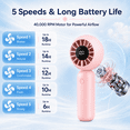 thumbnail image 3 of Small Portable Fan, Rechargeable 4000mAh Mini Personal Fan with 5 Speeds, Air Turbo Handheld Fan for Outdoor Indoor, Travel, Makeup, Eyelash, Kids & Women, Pink, 3 of 11