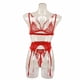 thumbnail image 4 of Conjunto de lencería de encaje hueco, transpirable, ajustado, elegante y de moda, traje de lencería para mujer, rojo, traje de lencería rojo M, 4 of 12