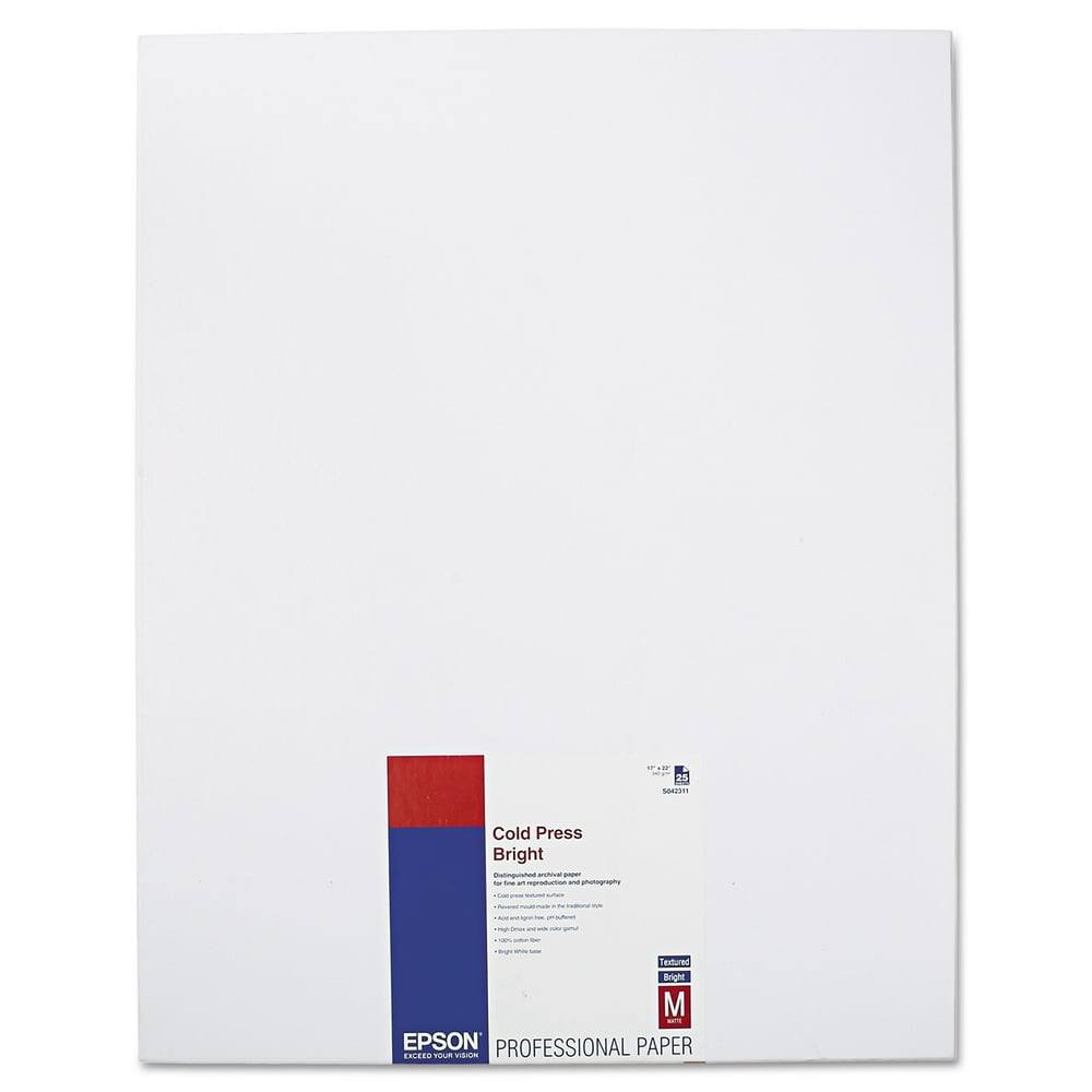 Epson Cold Press Bright Fine Art Paper, 17 x 22, Bright White, 25
