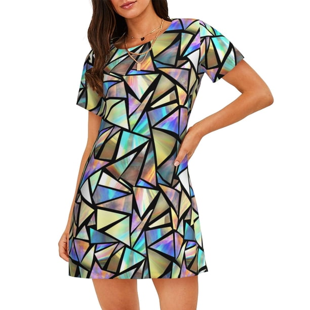Balery Colored Glass Camisón de manga corta con cuello redondo para mujer, cómodo y elegante.