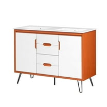 Double Sink Vanity Cabinet, Cherry White, Wood, Mid Century Hotel Bedroom Bathroom, Modern Contemporary HB34101
