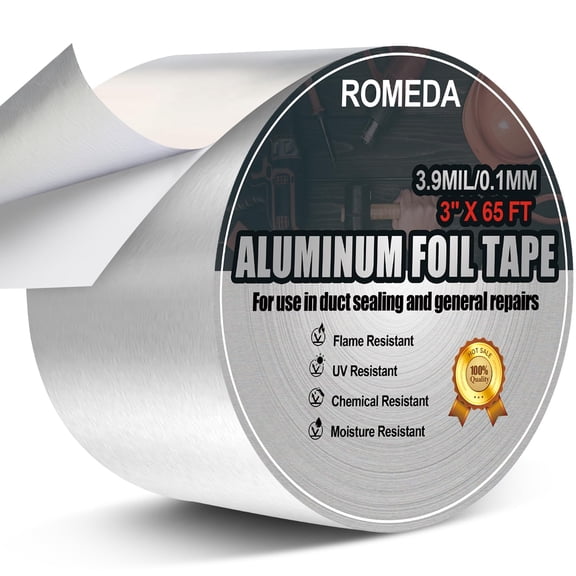 Aluminum Foil Tape, 3 inch x 65 Feet (3.9 mil), Insulation Adhesive Metal High Temperature Heavy Duty HVAC Tape, Silver for Ductwork, Dryer Vent, HVAC