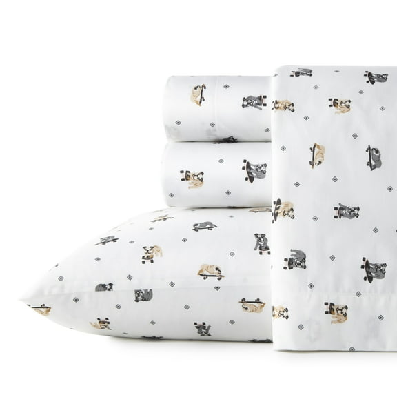Poppy & Fritz Skateboarding Bulldogs Cotton Grey 4 Piece Sheet Set-Full
