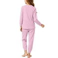 thumbnail image 4 of Mifsaly Two Piece Pajama Set for Girls Boys Plaid Print Long Sleeve Crewneck Pullover Tops and Jogger Pants Kids Lightweight Soft Casual Sleepwear, 4 of 6