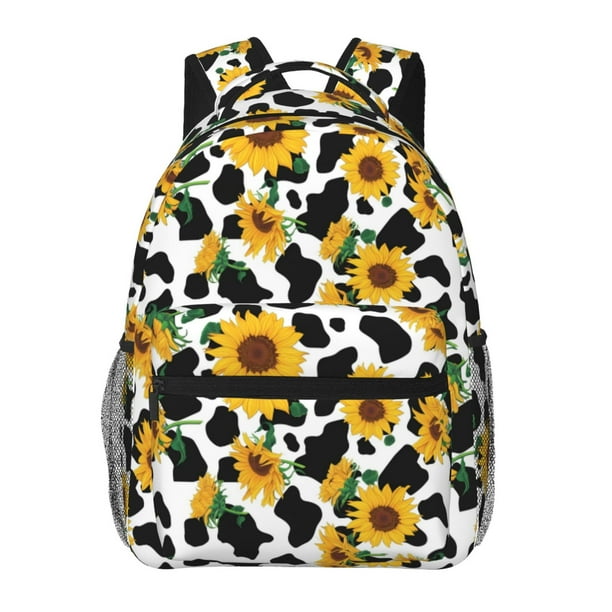 Fotbe Cute Cow Print Sunflower A Mochila Casual con Estampado para Escuela, Viajes y Actividades al Aire Libre - Duradera, Ligera y Cómoda