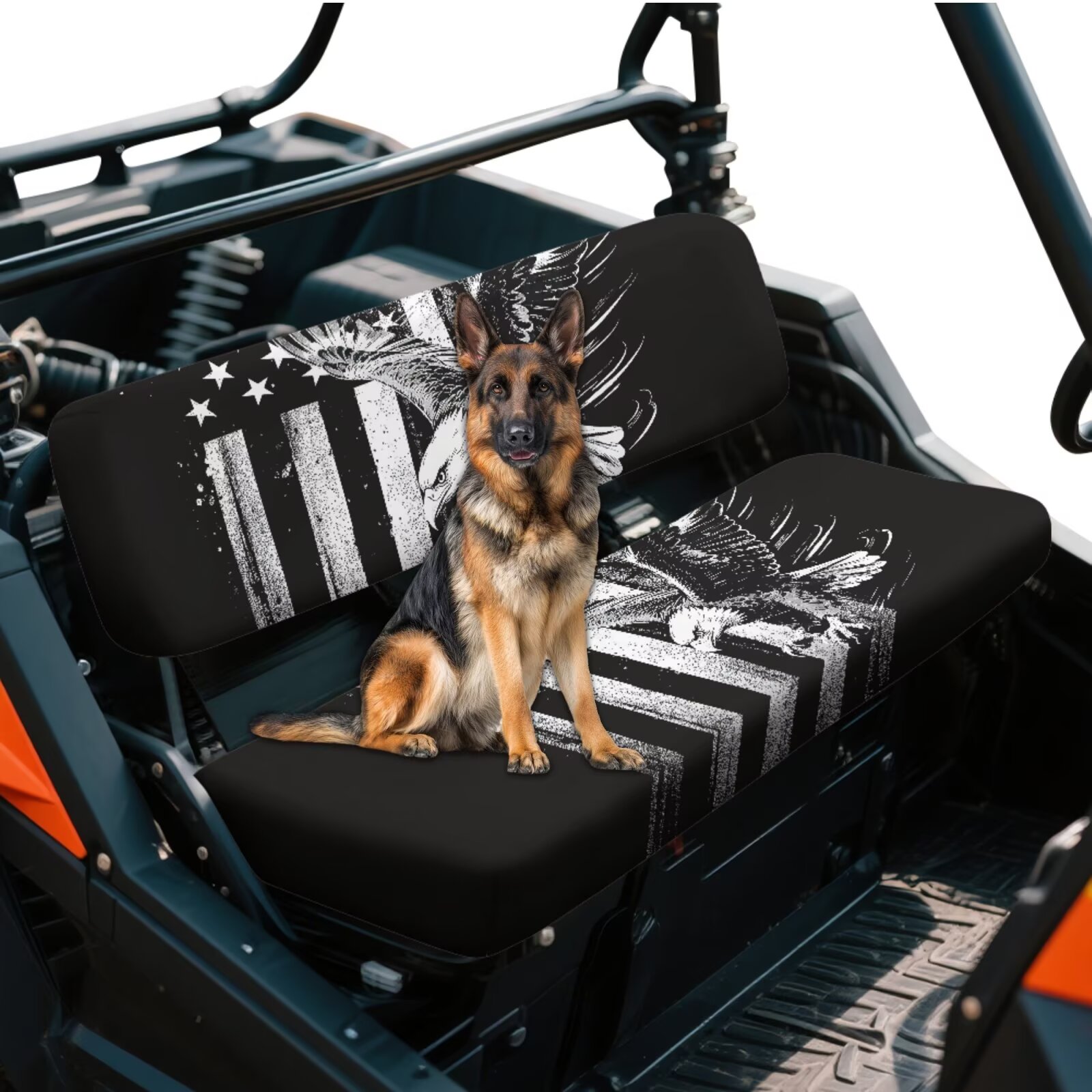 Uorisanigo UTV Seat Cover Dustproof Mule Front Bench Seat Cover Cushion Compatible with Kawasaki Mule 4010 4x4 FE 2025 2023 2022 2021 UTV Decoration, Black and White Eagle USA Flag