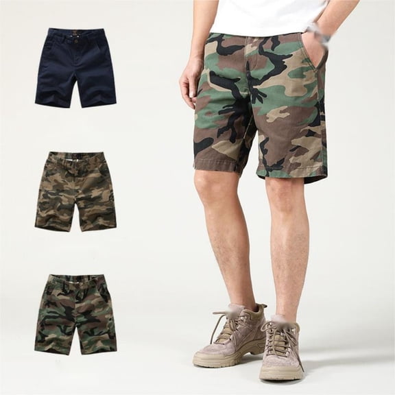 LYMAYTER Men's Casual Shorts Elastic Cotton Loose Outdoor Shorts Lightweight Camo Shorts XS-2XL