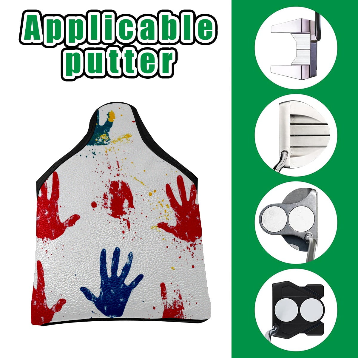 Golf Mallet Putter Cover Premium Leather Waterproof Golf Putter Head Cover with Magnetic Closure Colored Palm Prints