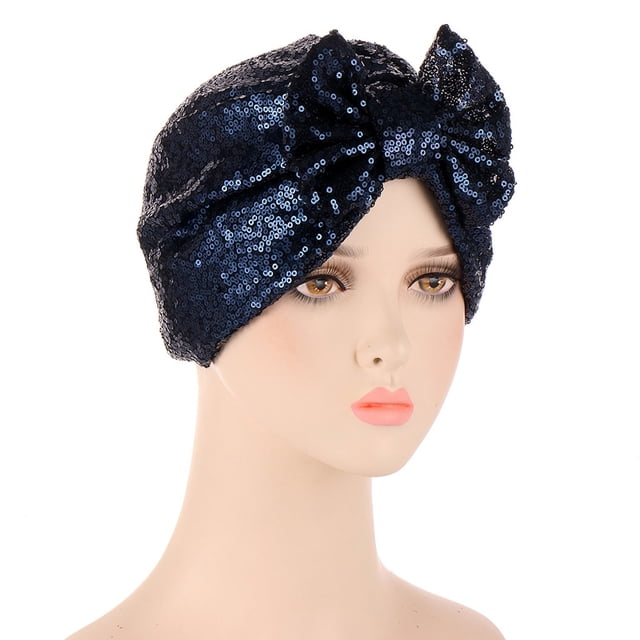 Turban Musulman pour Femmes avec Nœud, Paillettes, Bonnet, Foulard, Couvre-Chef