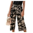 thumbnail image 2 of KDFJPTH Floral Print Wide Leg Pants for Women, Elastic Waist Black and Beige Casual Beach Trousers Black M, 2 of 4