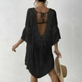 thumbnail image 4 of Women's Crochet Beach Bikini Cover Up Dress Sexy Backless V Neck With Fringe Detail Floral Patchwork Vacation Dress Swimsuit Cover Ups Bathing Suit Cover up Women plus Size Womens Pool Cover up Long, 4 of 5