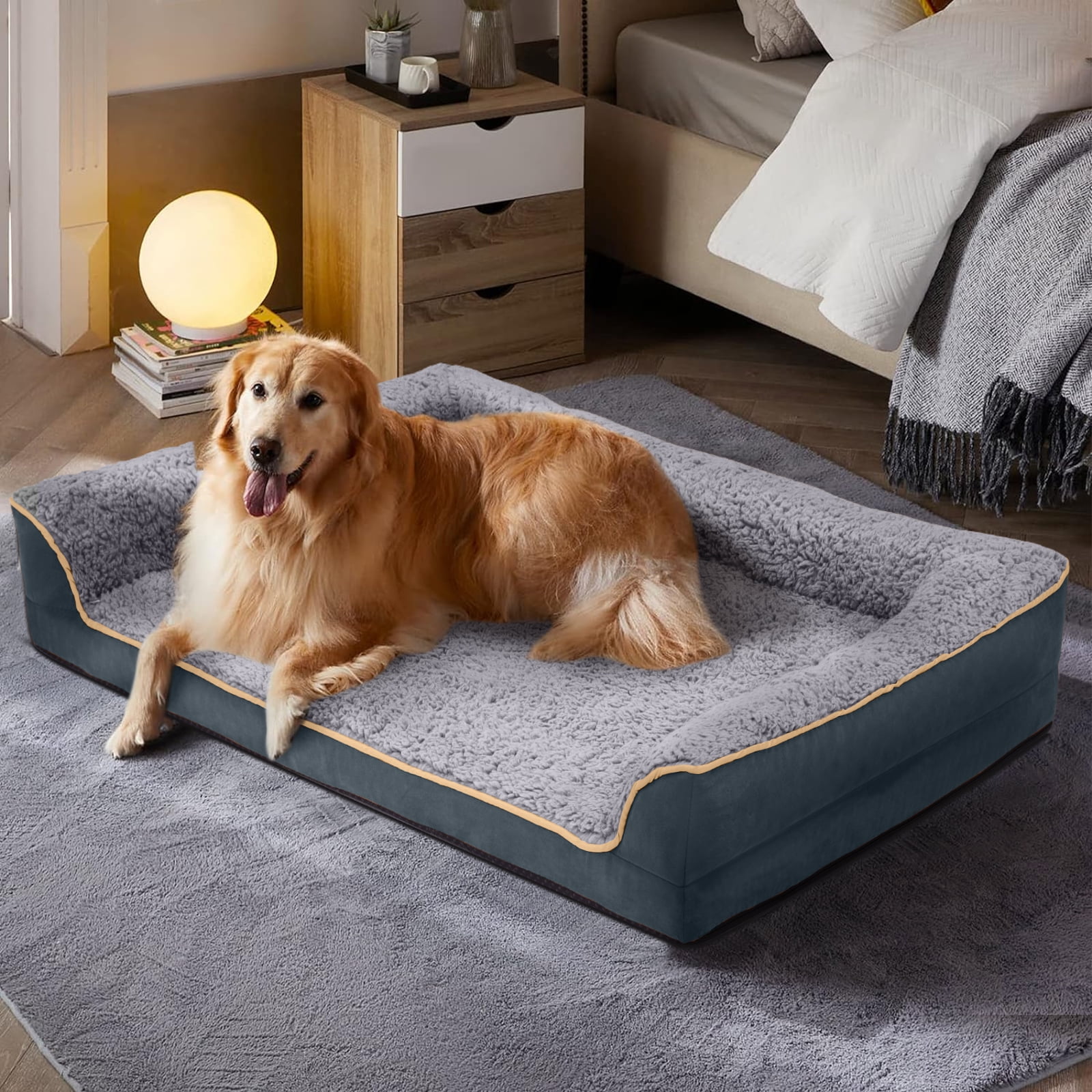 PayUSD Dog Bed for Large Medium Small Dogs Orthopedic Dog Sofa Bed Non Slip Pet Couch with Removable Washable Cover Supportive Egg Crate Foam S to XL, Dark Gray