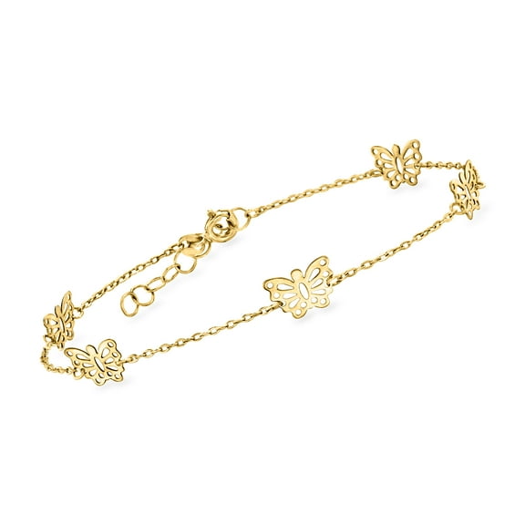 Pure Collection by Ross-Simons Italian 14kt Yellow Gold Butterfly Station Bracelet, Women's, Adult